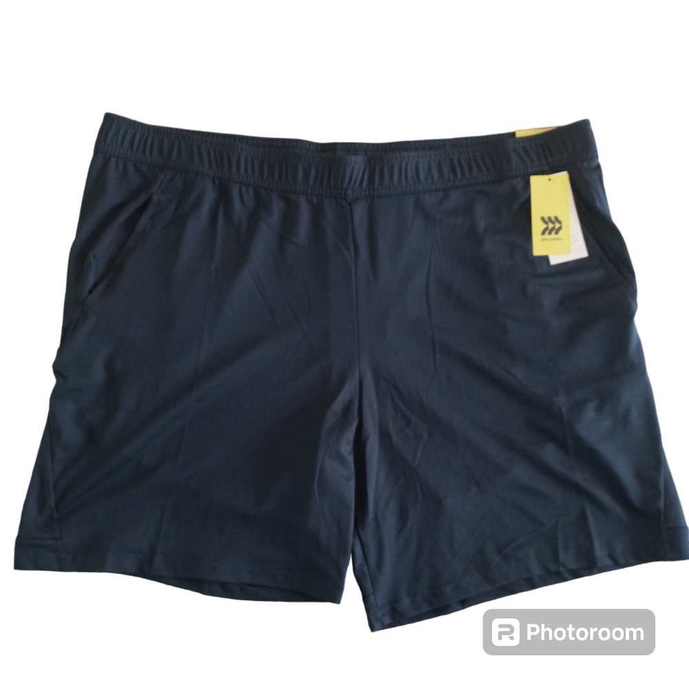 All in motion men's size XXL 9" athletic pull on shorts black/navy